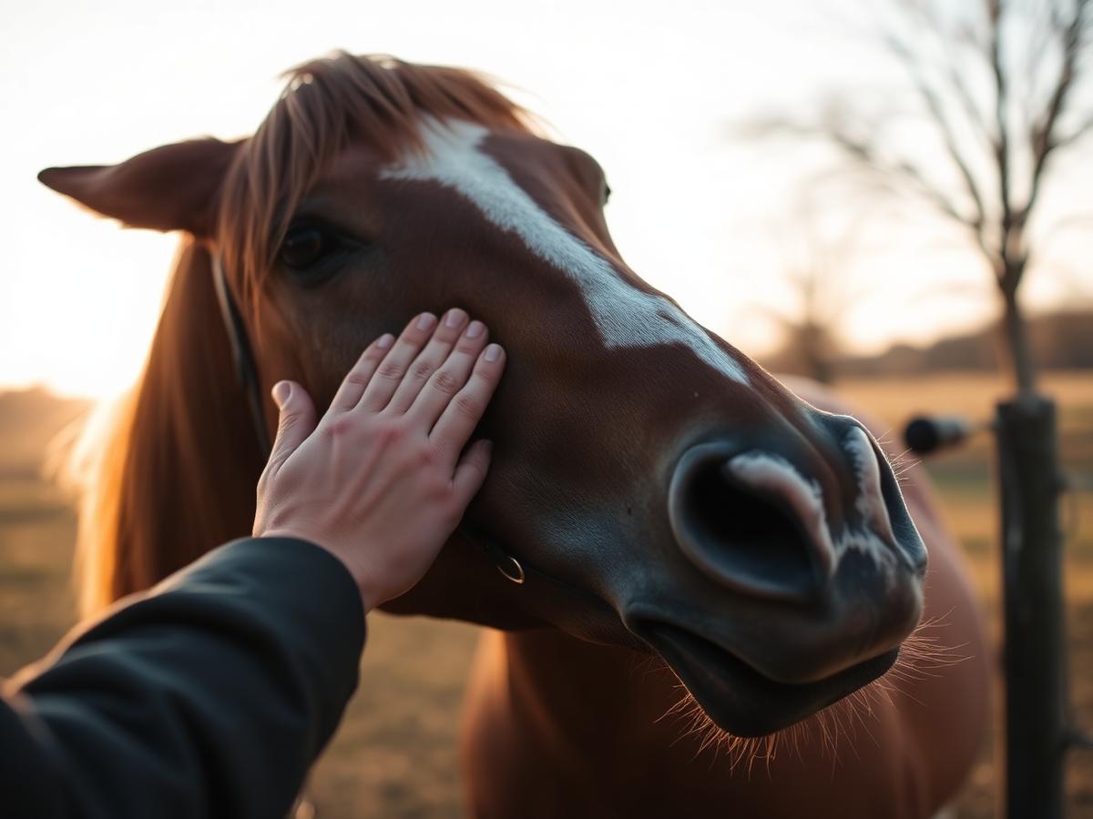 Hand on a horse during equine therapy